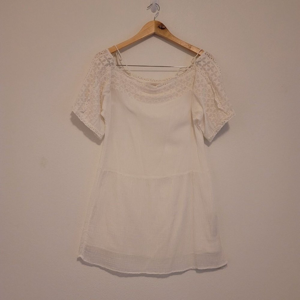 Zara Womens Size XS White Cotton Eyelet Embroidered Gauze Mini Dress Boho Beach - Picture 7 of 12